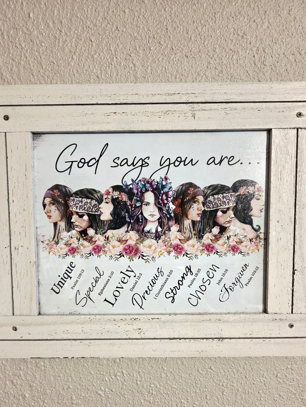 God Says You Are... Floral Women Wall Art - White Frame
